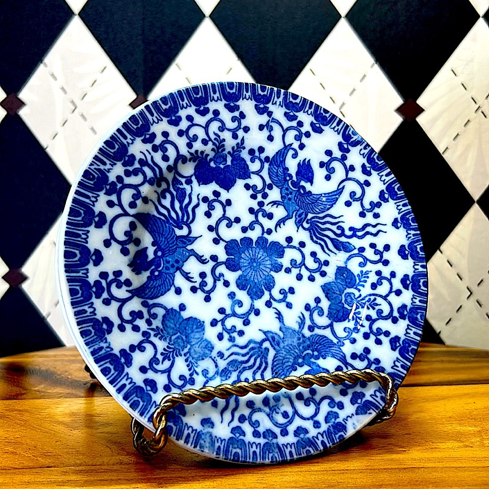 Vintage Noritake Japan Phoenix Saucer Plates Blue & White Porcelain| Set/4| 6” - Picture 3 of 6